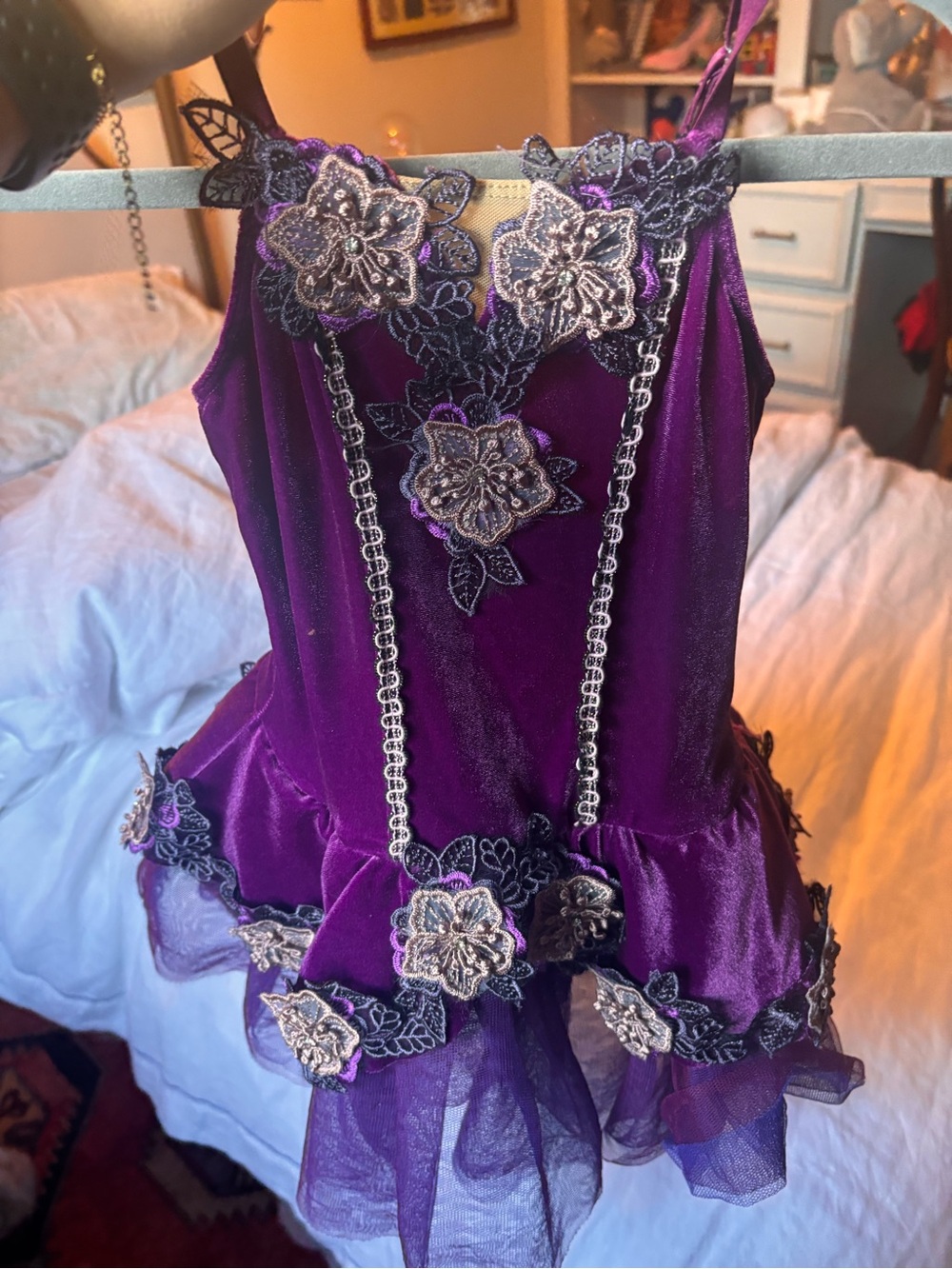 Revolution Purple Velvet Floral Dance Costume with Silver Trim